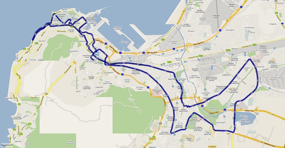 map of Cape Town marathon route 