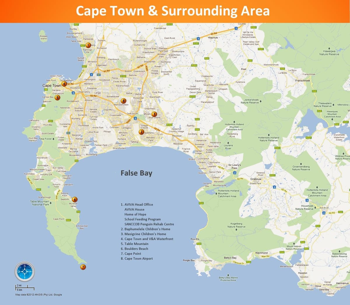 map of Cape Town area South Africa